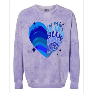 Apraxia Awareness Month In May We Wear Blue Ribbon Heart Funny Gift Colorblast Crewneck Sweatshirt