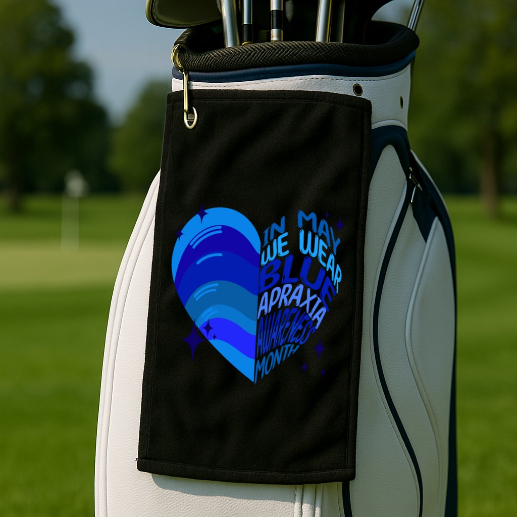 Apraxia Awareness Month In May We Wear Blue Ribbon Heart Funny Gift Golf Towel