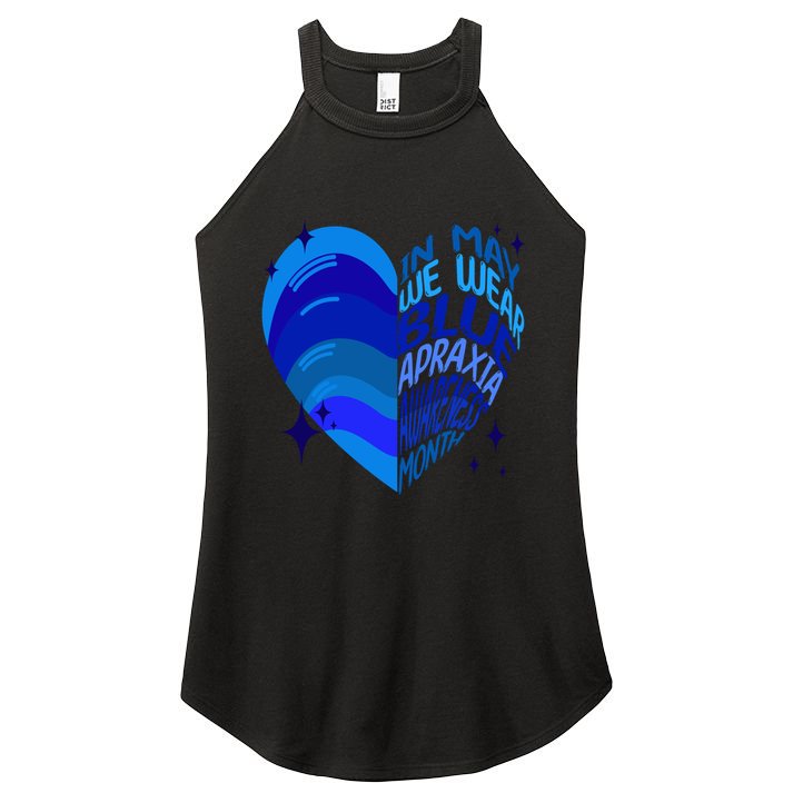 Apraxia Awareness Month In May We Wear Blue Ribbon Heart Funny Gift Women's Perfect Tri Rocker Tank