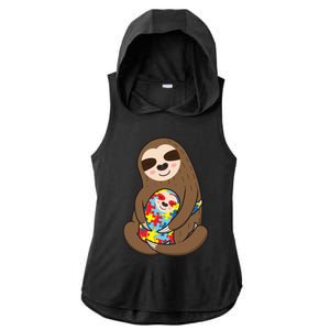 Autism Awareness Mama Sloth Mom Love Autistic Gift Ladies PosiCharge Tri-Blend Wicking Draft Hoodie Tank