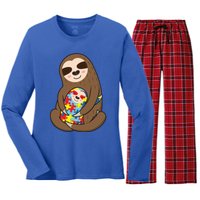 Autism Awareness Mama Sloth Mom Love Autistic Gift Women's Long Sleeve Flannel Pajama Set 