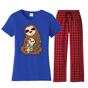 Autism Awareness Mama Sloth Mom Love Autistic Gift Women's Flannel Pajama Set