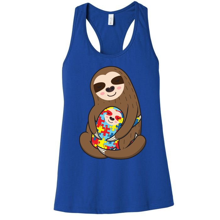 Autism Awareness Mama Sloth Mom Love Autistic Gift Women's Racerback Tank