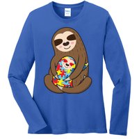 Autism Awareness Mama Sloth Mom Love Autistic Gift Ladies Long Sleeve Shirt