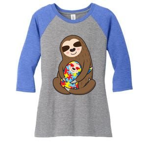 Autism Awareness Mama Sloth Mom Love Autistic Gift Women's Tri-Blend 3/4-Sleeve Raglan Shirt