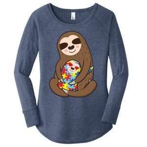 Autism Awareness Mama Sloth Mom Love Autistic Gift Women's Perfect Tri Tunic Long Sleeve Shirt