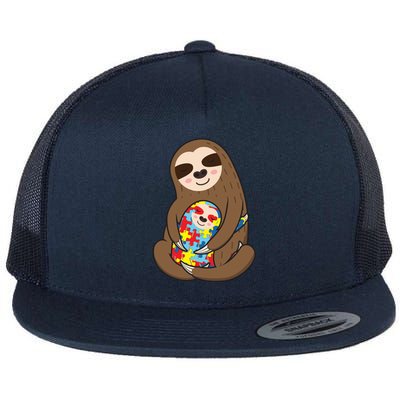 Autism Awareness Mama Sloth Mom Love Autistic Gift Flat Bill Trucker Hat