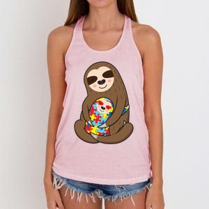 Autism Awareness Mama Sloth Mom Love Autistic Gift Women's Knotted Racerback Tank