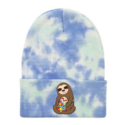 Autism Awareness Mama Sloth Mom Love Autistic Gift Tie Dye 12in Knit Beanie