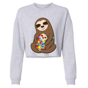 Autism Awareness Mama Sloth Mom Love Autistic Gift Cropped Pullover Crew