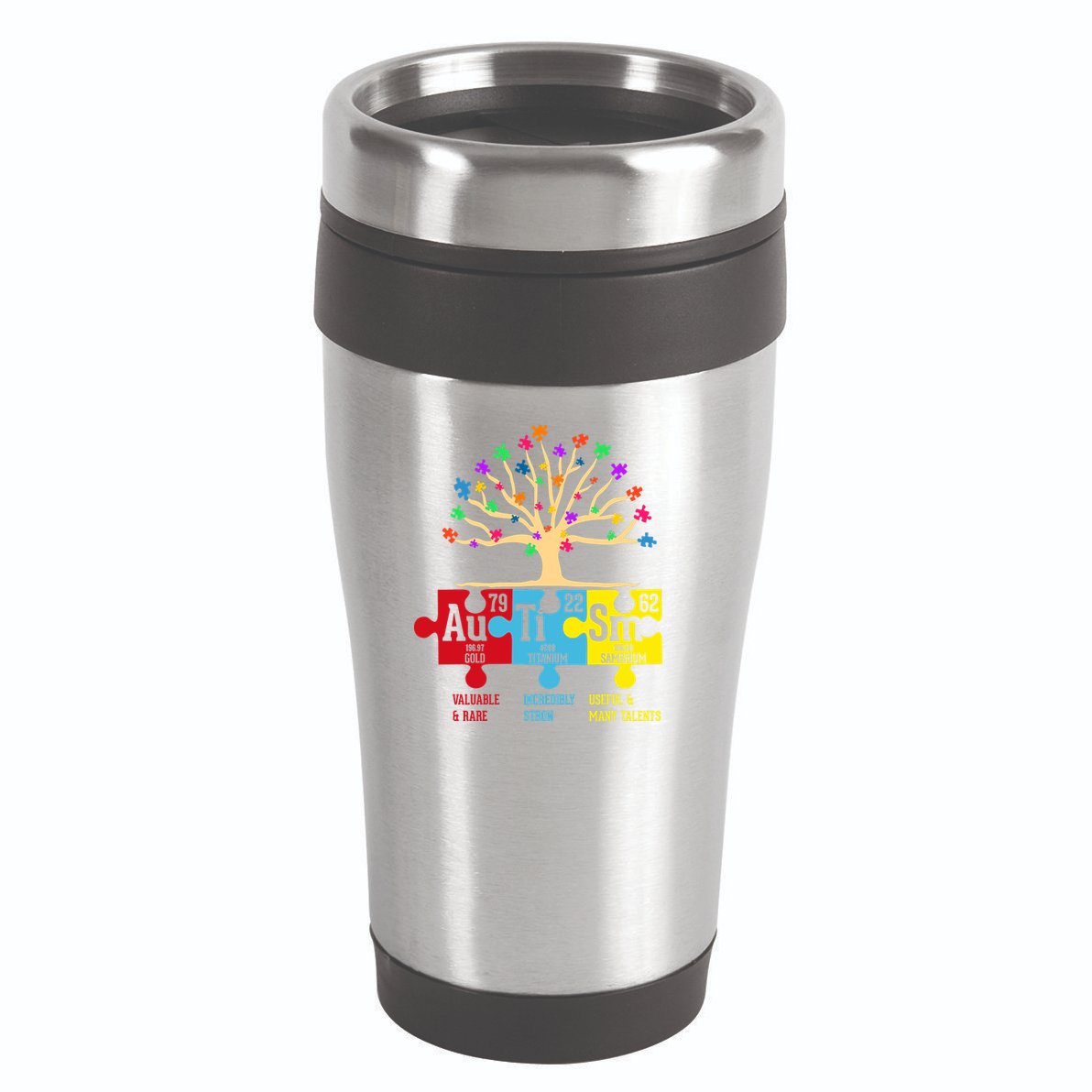 Autism Awareness Month Table Of Elements 16oz Travel Tumbler