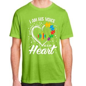 Autism Awareness Mom Meaningful Gift I Am His Voice He Is My Heart Gift Adult ChromaSoft Performance T-Shirt