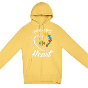 Autism Awareness Mom Meaningful Gift I Am His Voice He Is My Heart Gift Premium Pullover Hoodie