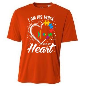 Autism Awareness Mom Meaningful Gift I Am His Voice He Is My Heart Gift Cooling Performance Crew T-Shirt