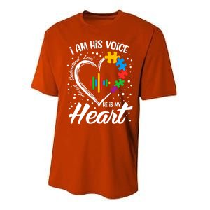 Autism Awareness Mom Meaningful Gift I Am His Voice He Is My Heart Gift Performance Sprint T-Shirt