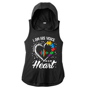 Autism Awareness Mom Meaningful Gift I Am His Voice He Is My Heart Gift Ladies PosiCharge Tri-Blend Wicking Draft Hoodie Tank