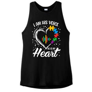 Autism Awareness Mom Meaningful Gift I Am His Voice He Is My Heart Gift Ladies PosiCharge Tri-Blend Wicking Tank