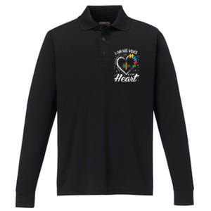 Autism Awareness Mom Meaningful Gift I Am His Voice He Is My Heart Gift Performance Long Sleeve Polo