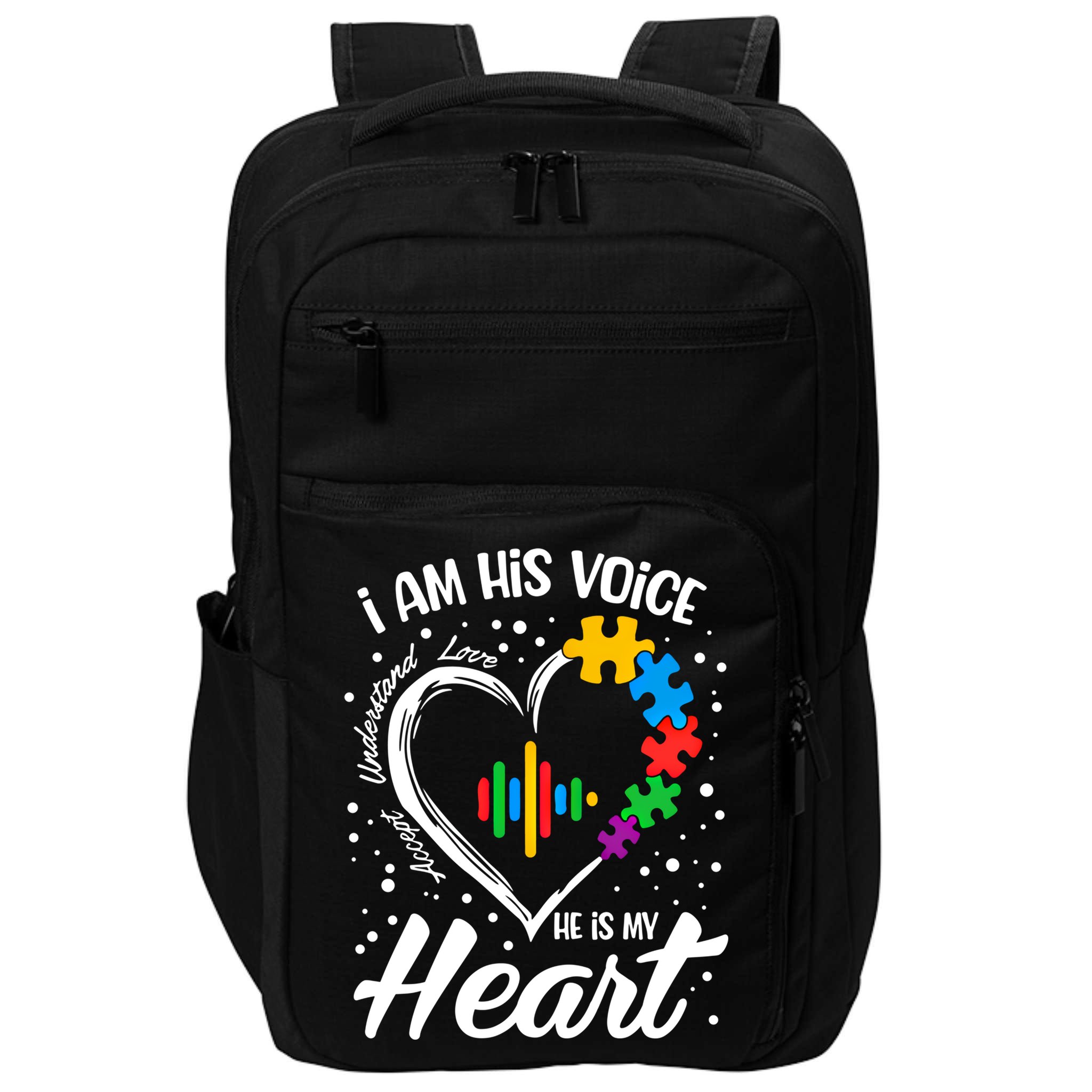 Autism Awareness Mom Meaningful Gift I Am His Voice He Is My Heart Gift Impact Tech Backpack