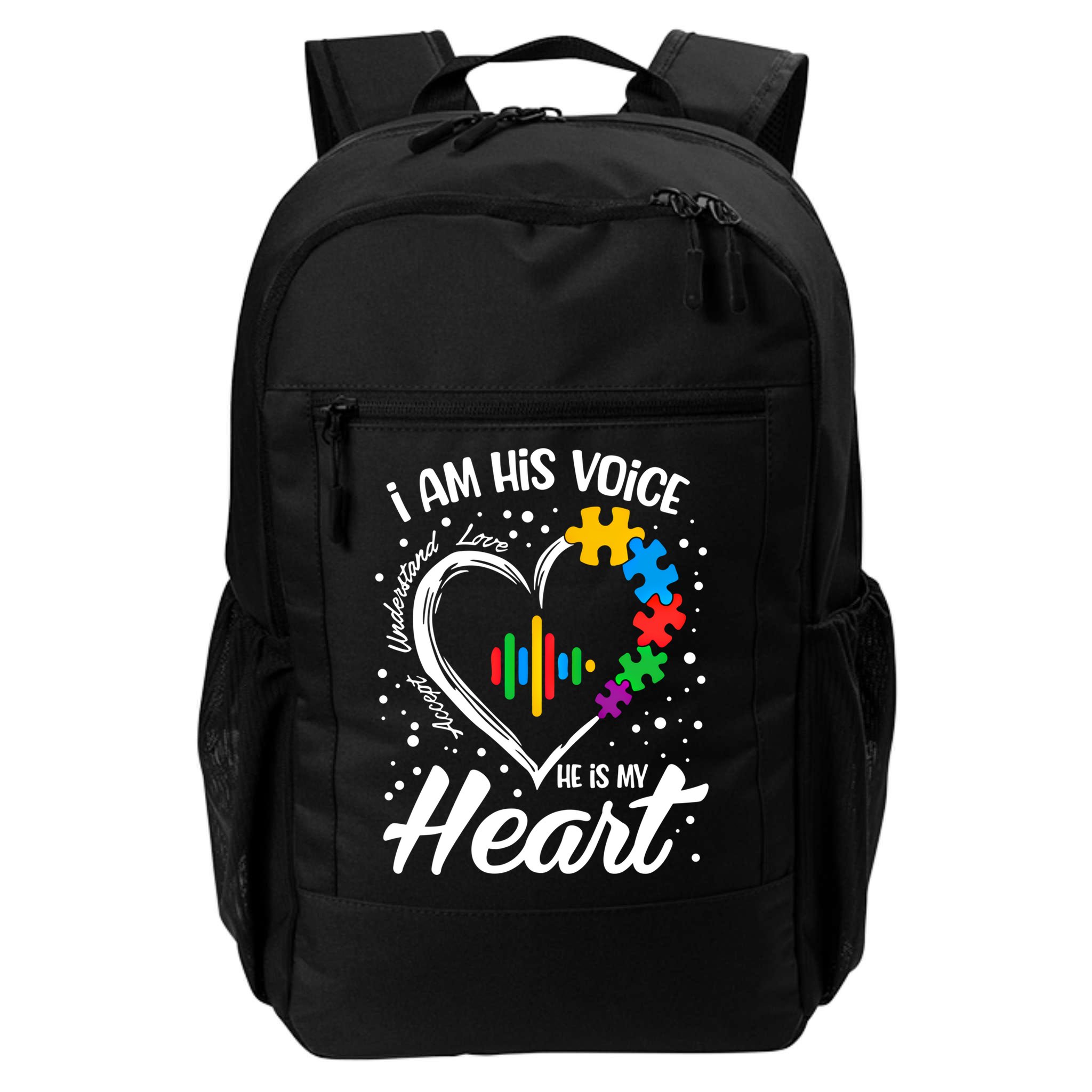 Autism Awareness Mom Meaningful Gift I Am His Voice He Is My Heart Gift Backpack