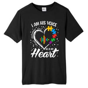 Autism Awareness Mom Meaningful Gift I Am His Voice He Is My Heart Gift Tall Fusion ChromaSoft Performance T-Shirt