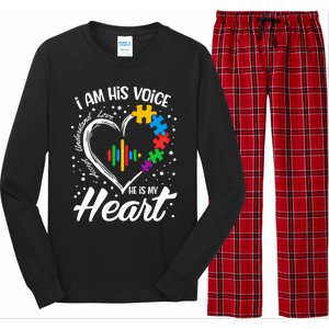 Autism Awareness Mom Meaningful Gift I Am His Voice He Is My Heart Gift Long Sleeve Pajama Set