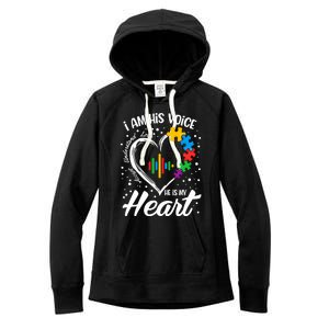 Autism Awareness Mom Meaningful Gift I Am His Voice He Is My Heart Gift Women's Fleece Hoodie