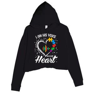 Autism Awareness Mom Meaningful Gift I Am His Voice He Is My Heart Gift Crop Fleece Hoodie