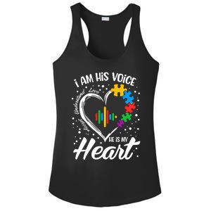 Autism Awareness Mom Meaningful Gift I Am His Voice He Is My Heart Gift Ladies PosiCharge Competitor Racerback Tank