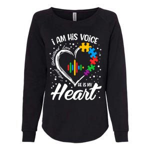 Autism Awareness Mom Meaningful Gift I Am His Voice He Is My Heart Gift Womens California Wash Sweatshirt