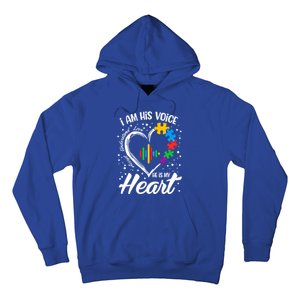 Autism Awareness Mom Meaningful Gift I Am His Voice He Is My Heart Gift Hoodie