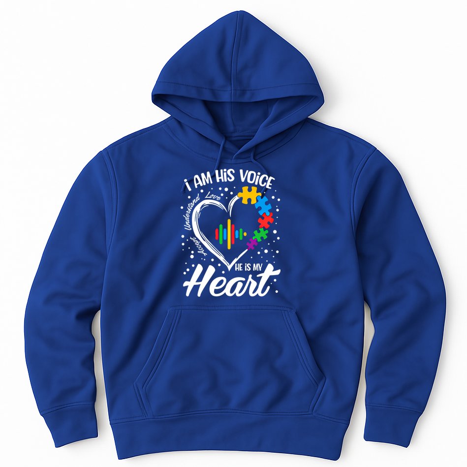 Autism Awareness Mom Meaningful Gift I Am His Voice He Is My Heart Gift Hoodie