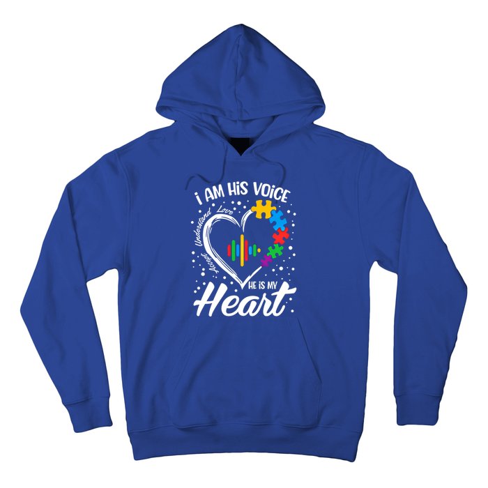 Autism Awareness Mom Meaningful Gift I Am His Voice He Is My Heart Gift Hoodie