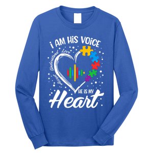 Autism Awareness Mom Meaningful Gift I Am His Voice He Is My Heart Gift Long Sleeve Shirt