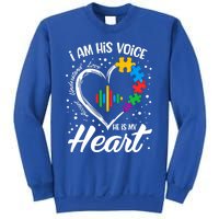 Autism Awareness Mom Meaningful Gift I Am His Voice He Is My Heart Gift Sweatshirt