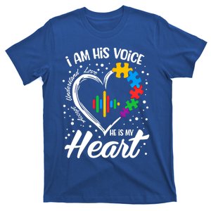 Autism Awareness Mom Meaningful Gift I Am His Voice He Is My Heart Gift T-Shirt