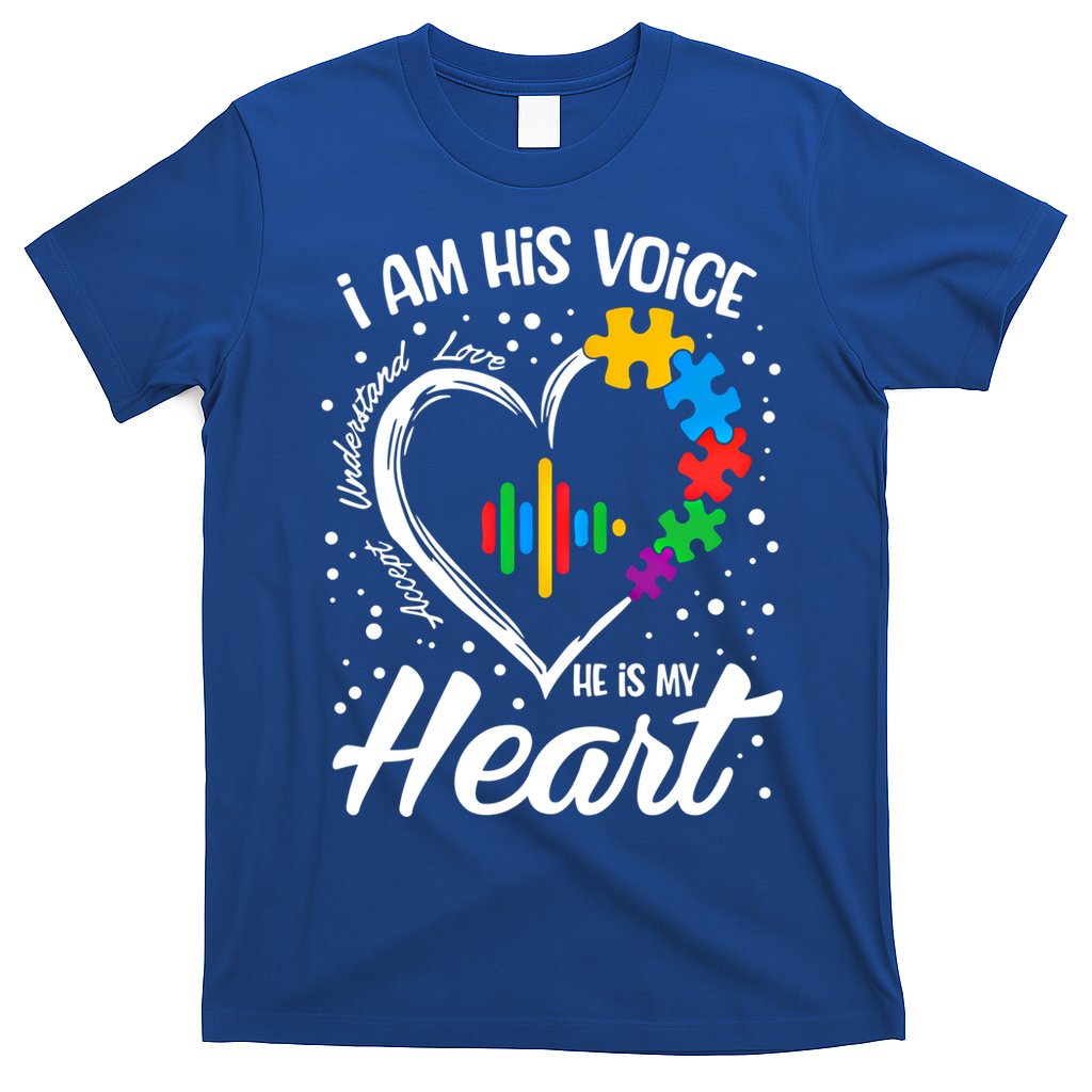 Autism Awareness Mom Meaningful Gift I Am His Voice He Is My Heart Gift T-Shirt