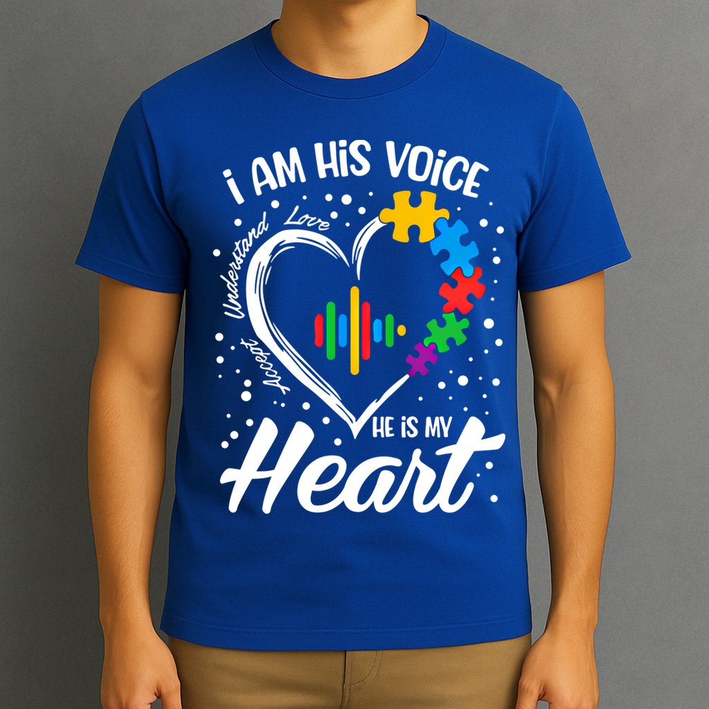 Autism Awareness Mom Meaningful Gift I Am His Voice He Is My Heart Gift T-Shirt