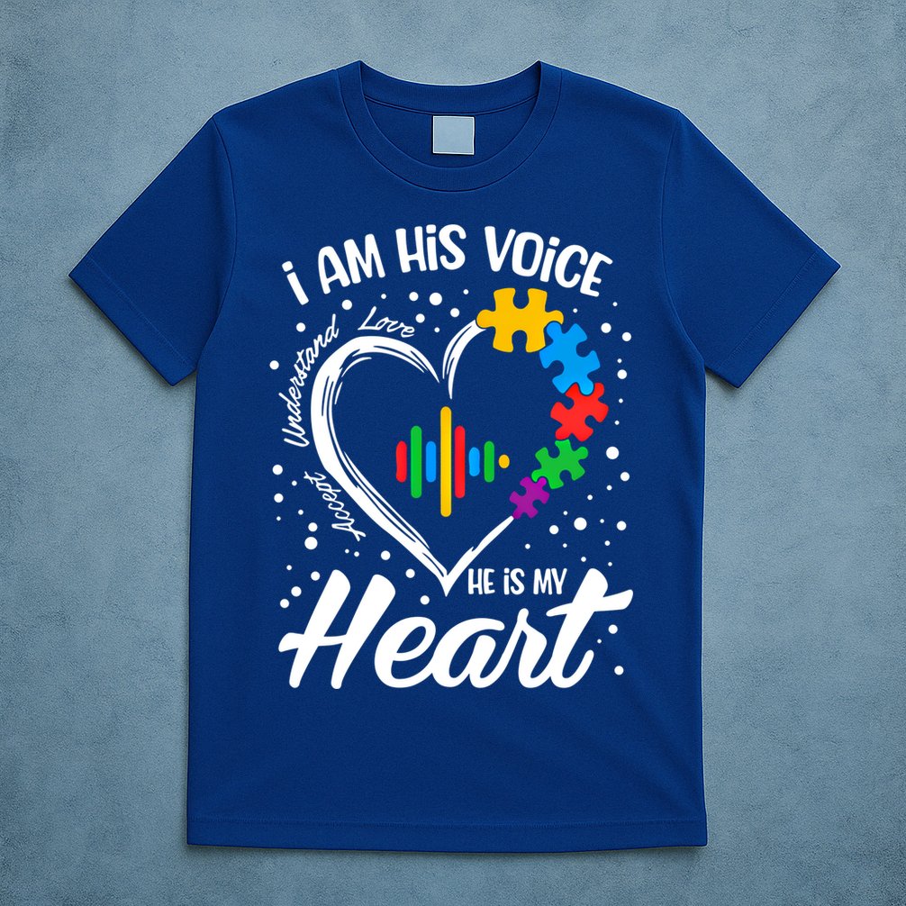 Autism Awareness Mom Meaningful Gift I Am His Voice He Is My Heart Gift T-Shirt