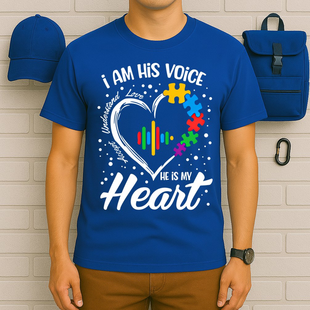 Autism Awareness Mom Meaningful Gift I Am His Voice He Is My Heart Gift T-Shirt
