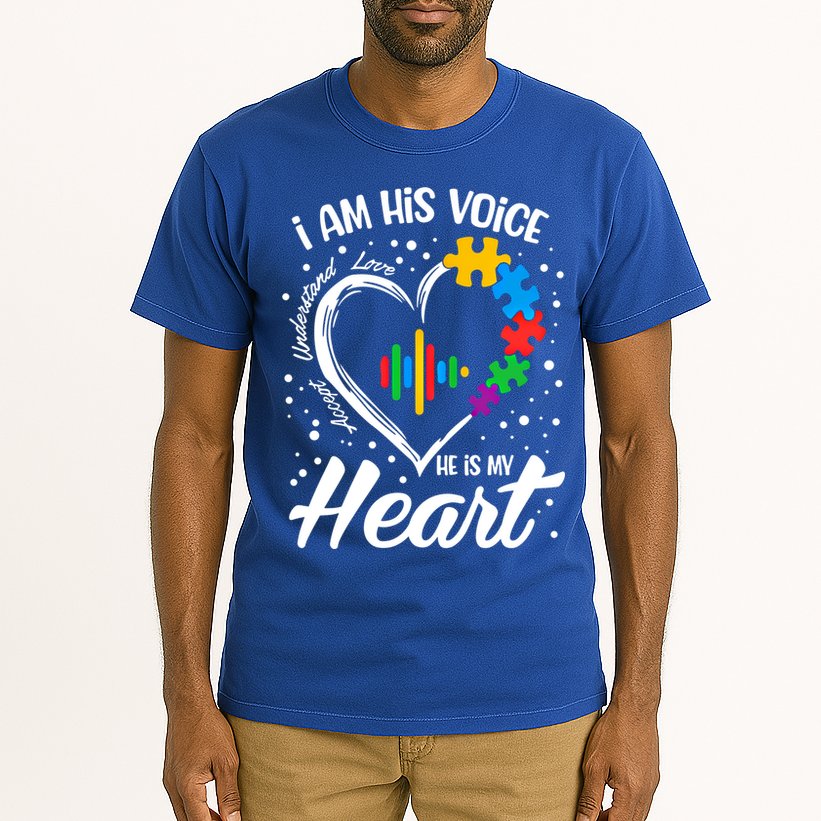 Autism Awareness Mom Meaningful Gift I Am His Voice He Is My Heart Gift Tall T-Shirt