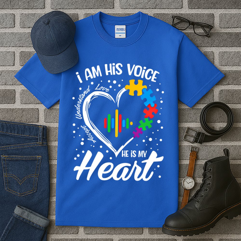 Autism Awareness Mom Meaningful Gift I Am His Voice He Is My Heart Gift Tall T-Shirt