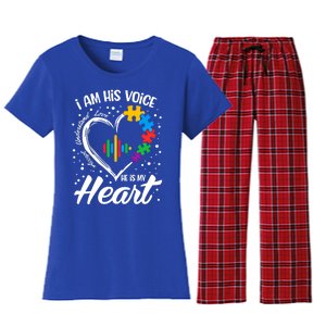 Autism Awareness Mom Meaningful Gift I Am His Voice He Is My Heart Gift Women's Flannel Pajama Set