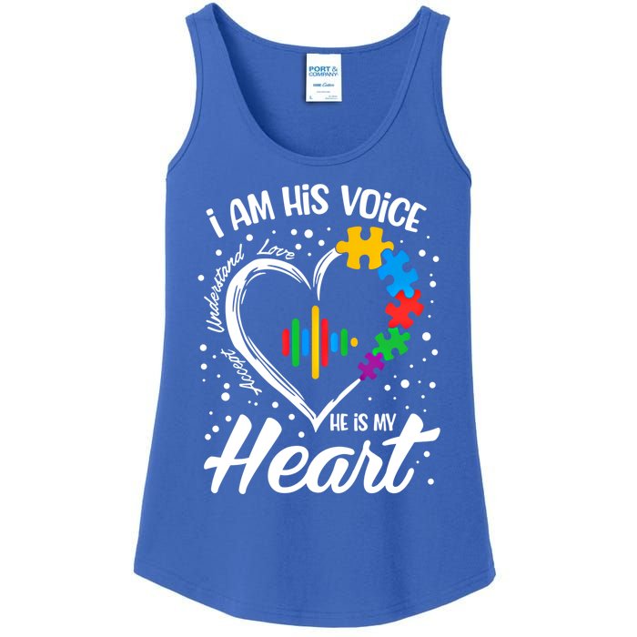 Autism Awareness Mom Meaningful Gift I Am His Voice He Is My Heart Gift Ladies Essential Tank