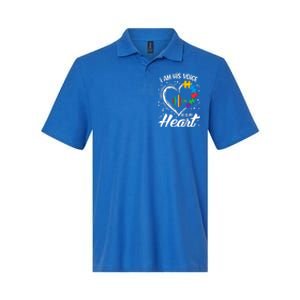 Autism Awareness Mom Meaningful Gift I Am His Voice He Is My Heart Gift Softstyle Adult Sport Polo