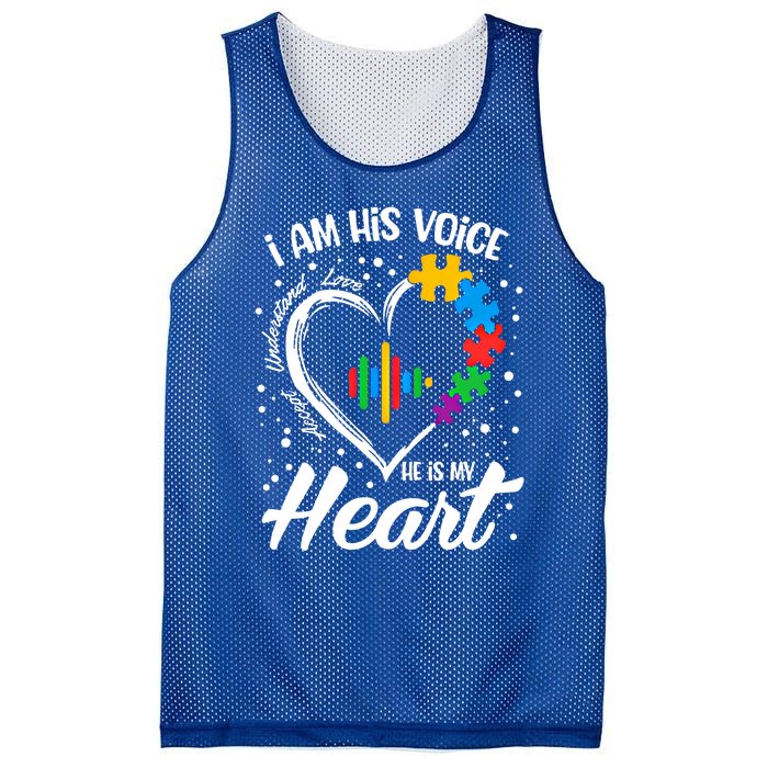 Autism Awareness Mom Meaningful Gift I Am His Voice He Is My Heart Gift Mesh Reversible Basketball Jersey Tank