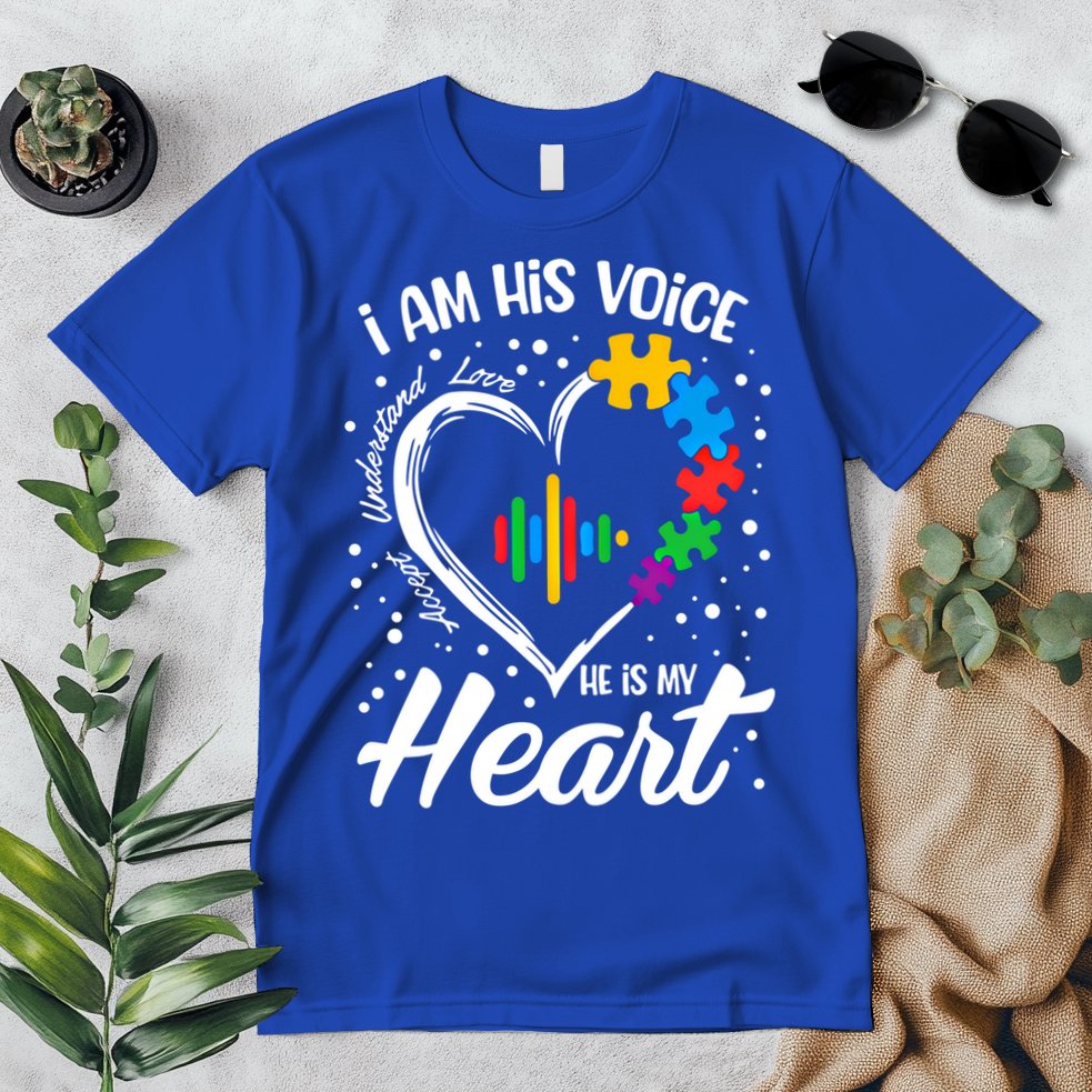 Autism Awareness Mom Meaningful Gift I Am His Voice He Is My Heart Gift Premium T-Shirt