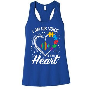 Autism Awareness Mom Meaningful Gift I Am His Voice He Is My Heart Gift Women's Racerback Tank