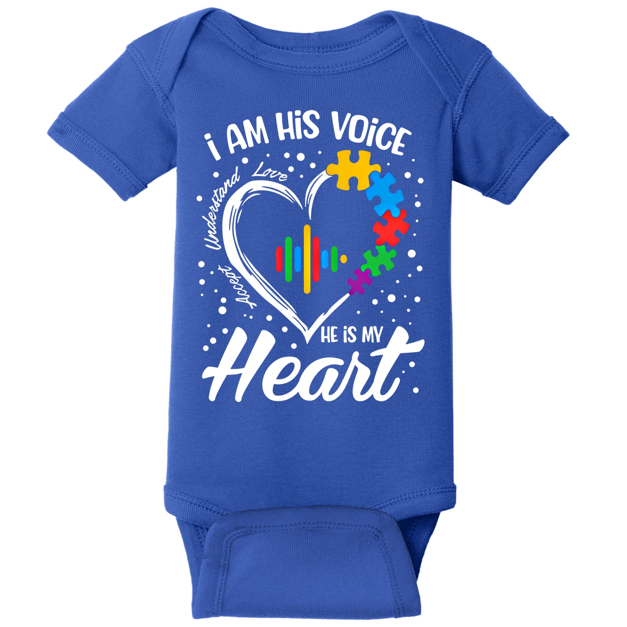 Autism Awareness Mom Meaningful Gift I Am His Voice He Is My Heart Gift Baby Bodysuit