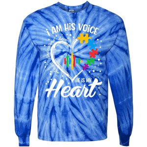 Autism Awareness Mom Meaningful Gift I Am His Voice He Is My Heart Gift Tie-Dye Long Sleeve Shirt